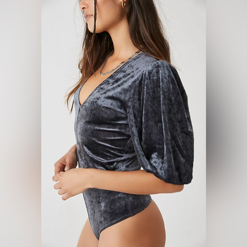 Free People Intimately Don’t You Wish Velvet Bodysuit in Sunflower Seed - Picture 4 of 10